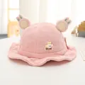 Cappello da pescatore rosa per neonati con texture a nido d'ape e orecchie 3D - Bambini 1-4 Anni 48-52CM / Stile 2 Rosa