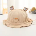 Cappello da pescatore beige per neonati con orecchie di peluche e ricamo happy - Bambini 1-4 Anni 48-52CM / Stile 3 Cachi