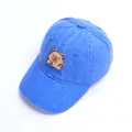 Detalle de la tela de algodón lavado y parche de animal de dibujos en gorra azul de bebé - 50-53cm / Azul cielo
