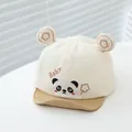 Baby baseball cap with panda embroidery and soft brim in cream and khaki colors - Fit Head Circumference 48 / Beige