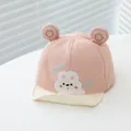 Pink and beige cotton baby sun hat with cute bunny ears and star embroidery details - Fit Head Circumference 48 / Pink