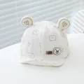 Detail of baby cotton baseball cap featuring bear ears and cute heart patterns - Infant One Size / White