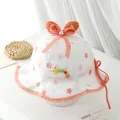 Toddler sun hat with lace bow, floral pattern and bunny details for summer outdoor use - 1-3 Years / Orange
