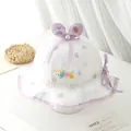 Detailed close-up of a baby sun hat featuring lace floral patterns and purple bunny ears - 1-3 Years / Purple