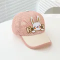 Detail of pink mesh fabric and cute white rabbit patch on the children baseball cap - 3-8 Years Old (50-53cm) / Pink