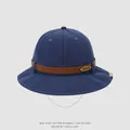 Navy blue cotton sun hat for kids with leather band and golden KUKUJI branding - 1-3 Years (50cm) / Dark Blue