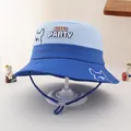 Detail of kids bucket hat featuring French Bulldog embroidery and adjustable windproof rope - 52cm / Sapphire Blue
