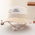 Detail of kids fisherman hat with French Bulldog embroidery and adjustable windproof rope - 52cm / Khaki