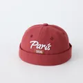 Maroon Chinese style baby miki hat with Paris 1896 embroidery and thick cotton texture - 50cm / Burgundy