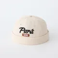 Beige vintage infant beanie hat with Paris 1896 embroidery in soft cotton fabric - 50cm / Beige