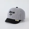 Blue striped baby baseball cap with black brim and Nice embroidery detail - NICE Black