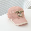 Detailed close-up of pink breathable mesh baseball cap with cute puppy patch for kids - Kids Size (50-53CM) / Pink