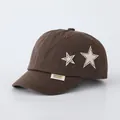 Dark brown kids baseball cap for ages 2-5 with cream star patches and cotton texture - 52cm / Coffee