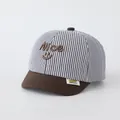Striped baby baseball cap in blue and white with brown soft brim and Nice embroidery - NICE Coffee