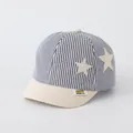 Infant striped baseball cap with blue stripes and beige star patches for sun protection - Star Grey