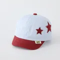 Infant baseball cap with blue stripes, red brim and star embroidery detail - Wine Red with Pentagram