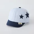 Infant baseball hat in navy blue and light blue stripes with star patches - Star Sky Blue