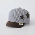 Infant baseball cap featuring navy stripes, brown suede brim and star patches - Star Coffee