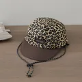 Kids leopard print baseball cap with brown brim and adjustable chin strap detail - DREAM Label Style / Dark Coffee Brim