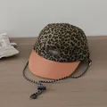 Kids leopard print baseball cap with orange brim and DREAM patch on wooden table - DREAM Label Style / Light Coffee Brim