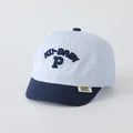 Blue and white striped baby baseball cap with Hi-Baby P embroidery and flat brim - P Letter Sky Blue