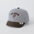 Infant striped baseball cap with P embroidery and short brown brim in blue and white - Letter P Coffee