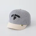 Blue and white striped baby baseball cap with HI-BABY P embroidery and soft beige brim - Letter P Gray