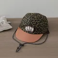 Kids baseball cap with leopard print and adjustable drawstring in light brown color - OKAY Embroidery Style / Light Coffee Brim
