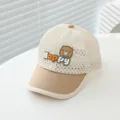 Breathable cream and khaki kids mesh baseball cap featuring a cute 3D happy bear patch - Kids Age 3-8 (50-53CM) / Happy Beige