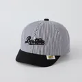 Infant striped baseball cap with black Boston embroidery and a small brim design - BOSTON Black