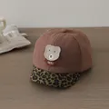 Detail of baby baseball cap with plush bear patch, leopard brim and suede texture - 48-50cm / Coffee