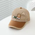 Kids breathable mesh baseball cap with cute bear patch in beige and brown colors - Kids Age 3-8 (50-53CM) / Happy Khaki