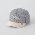 Navy blue striped infant baseball cap with Boston embroidery and beige visor - Boston Grey