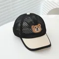 Kids black mesh baseball cap with beige brim and brown bear patch for summer - Kids Age 3-8 (50-53CM) / Black Bear