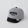 Striped baby baseball cap in grey and white with black Brooklyn embroidery and soft brim - Black NEW YORK