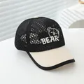 Kids breathable mesh baseball cap in black and beige with cute bear embroidery detail - Kids Age 3-8 (50-53CM) / BEAR Black