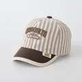 Beige and brown striped baby baseball cap with Brooklyn embroidery and short brim - BROOKLYN Embroidery Style / Coffee (BROOK)