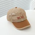 Kids breathable mesh baseball cap in beige and brown with cute bear embroidery decoration - Kids Age 3-8 (50-53CM) / Bear Khaki