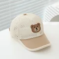 Beige and brown breathable mesh baseball cap for kids with a cute 3D bear patch - Kids Age 3-8 (50-53CM) / Little Bear Beige