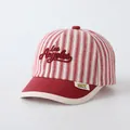 Red and white striped baby baseball cap with Los Angeles embroidery and short brim - Jujube Red (ANG)