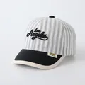 Grey striped baby baseball cap with Los Angeles embroidery and black brim detail - Gray (ANG)