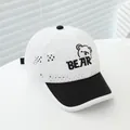 Kids breathable mesh baseball cap with black BEAR embroidery and cartoon bear pattern - Kids Age 3-8 (50-53CM) / Bear White