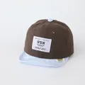 Coffee brown baby baseball cap with striped soft brim and vintage SUN lettering patch - Letter Style (Wine Red) / Burgundy