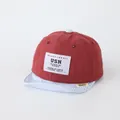 Toddler baseball cap with red cotton body, blue striped soft brim, and SUN letter patch - Letter Style (Jujube Red) / Burgundy