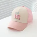 Detailed close-up of pink breathable mesh fabric and 3D bear embroidery on kids baseball cap - Kids One Size / Pink