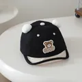 Infant baseball cap in black and cream with cartoon bear patch and soft brim - 48cm / Black Bear