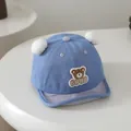 Blue cotton baby baseball cap with cute bear embroidery and plush ears detail - 48cm / Little Bear Blue