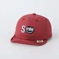 Detail of baby cotton baseball cap with SMILE embroidery and soft brim in dark red - 48cm (6-30 Months) / Burgundy