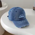 Casquette baseball en denim bleu vintage avec broderie 3D et détails déchirés - 50-54cm / Style CH Bleu Moyen (TYJ235)