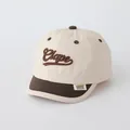 Kids' beige cotton baseball cap with coffee-colored Clape embroidery and short brim - 48-52cm / Beige Patchwork Coffee (ELAPE)